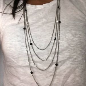 Triple Layered Necklace with Black and Clear Gems